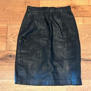 Vintage Black Leather Pencil Skirt